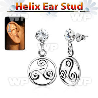hexzd23 925 silver helix earstud w cz a triskele dangling