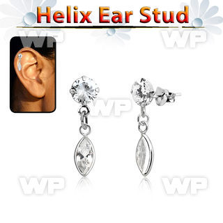 hexzd29 silver helix ear stud prong set cz dangling marqui cz