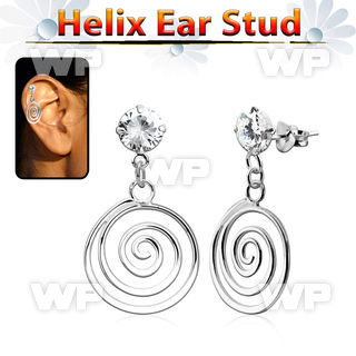 hexzd32 925 silver helix earstud w cz a swirl dangling