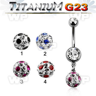 hj61yky7 g23 titanium belly ring dangling 8mm multi crystal ball belly piercing
