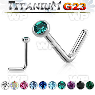 hub64kp titanium l shaped nose pin 20g crystal flat bezel