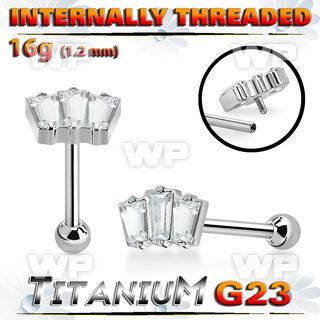 hxw8uky titanium straightbar three baguette cz ball internal