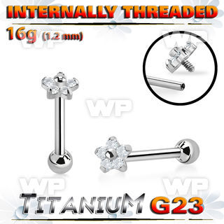 hxw8us0 titanium straight bar 16g flower cz ball internal