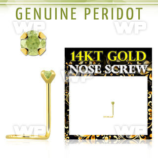 i36iw0 14kt gold nose screw2mm prong set real peridot stone nose piercing