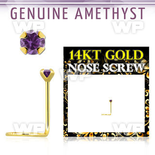 i36iwe 14kt gold nose screw2mm prong set real amethyst stone nose piercing