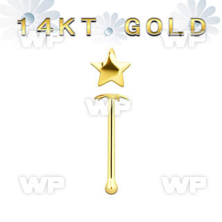 i43r 14kt gold nose bone 2 5mm plain gold star shaped top nose piercing