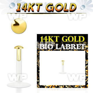 i48a1 bio flex labret 1 2mm push in 14kt gold 2mm half ball lower lip piercing