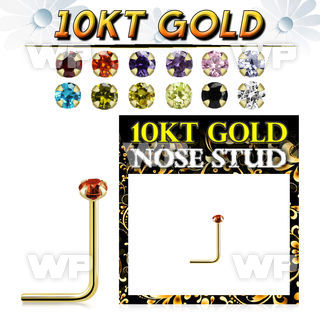 i8u36gje 10kt gold l shaped nose pin colored cz