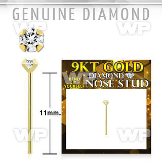 i9n14k genuine diamond 9k gold bend it yourself nose stud 2mm prong set round diamond