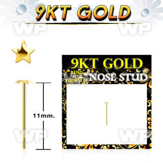 i9n33r 9kt gold bend it nose stud 2mm plain gold star shaped nose piercing