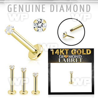 ib418 14k gold labret 1.5mm prong set round diamond