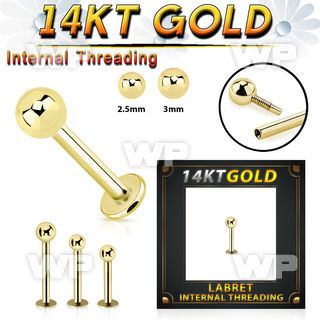 ib448 14kt gold labret stud 16g plain ball top internal