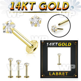 ib4g3a 14k gold labret 3mm prong set star cubic zirconia cz stone