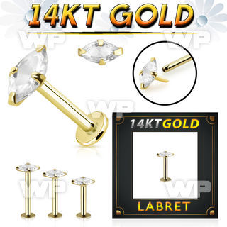 ib4gjv 14kt gold labret stud claw set cz marquise