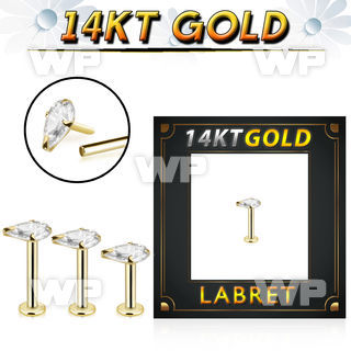 ib4gm 14kt gold labret stud claw set cz pear