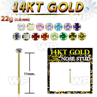 in6gje 14kt gold bend it nose stud 1 5mm round prong set cz 