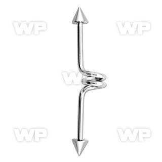 inccn5 316l steel industrial twister barbell, 14g w 5mm cones