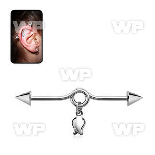 incnd10 steel industrial loop barbell, 14g w a dangling tulip 