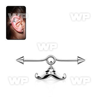 incnd8 steel industrial loop barbell w dangling happy mustache