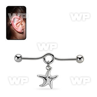 indd16 steel industrial loop barbell w ball dangling starfish