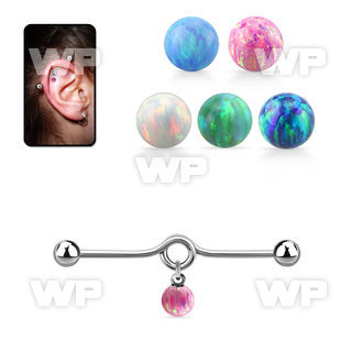 inddo6 steel industrial loop barbell w dangling opal ball