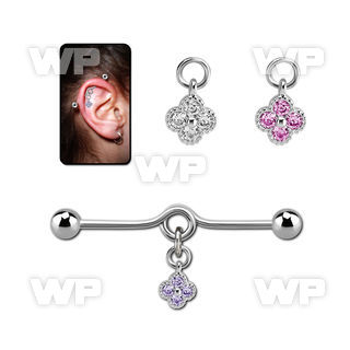 inddz1 steel industrial loop barbell w ball dangling cz flower