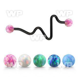 inteop5 black industrial heart beat barbell synthetic opal ball