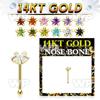 iu43je 14k gold nose bone cz star 1pcs