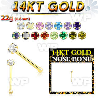 iu4gje 14kt gold nose bone 2mm round prong set cz stone nose piercing