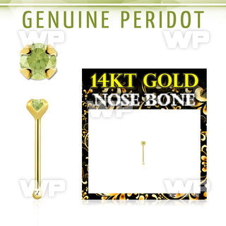 iu4iw0 14kt gold nose bone 2mm prong set genuine peridot stone nose piercing