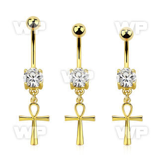 j1igly9 gold ion plated steel navel bananabell cz ankh