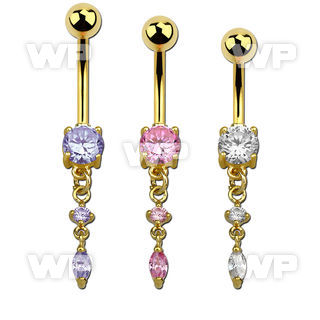 j1igskk gold plated steel belly ring w dangling prong set small belly piercing