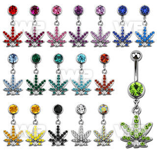 j610lz steel belly ring w dangling crystal studded marijuana lea belly piercing