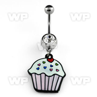 j610sy steel belly ring w dangling painted cupcake design length belly piercing