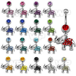 j610yl steel belly ring w dangling elephant crystals length 10mm belly piercing