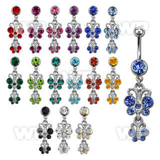 j614hrek steel belly ring w 8mm press fit jewel ball two danglin belly piercing