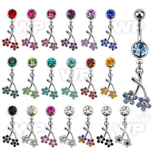 j61db6k steel belly ring w dangling twin flower design length 10m belly piercing
