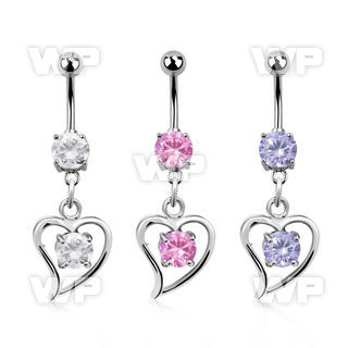 j61gel steel belly ring w dangling round cz stone insideheart belly piercing