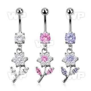 j61gelt steel belly ring lower 8mm prong set cz stone a dangling belly piercing