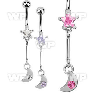j61gzkk steel belly ring w 8mm star prong set cz stone dangling belly piercing