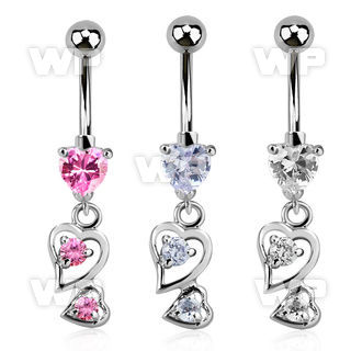 j61gzs0 steel belly ring w 8mm heart shaped prong set cz stone belly piercing