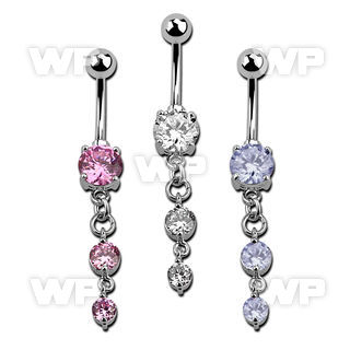 j61gzse steel belly ring w dangling two dangling prong set roun belly piercing