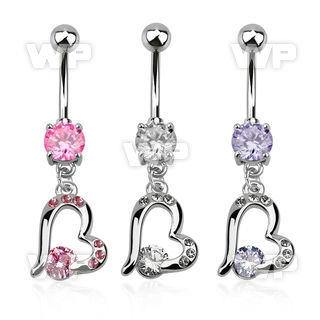 j61gzyk steel belly ring w dangling dangling heart prong set belly piercing