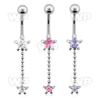 j61gzzs steel belly ring lower 8mm star shaped prong set cz stone belly piercing