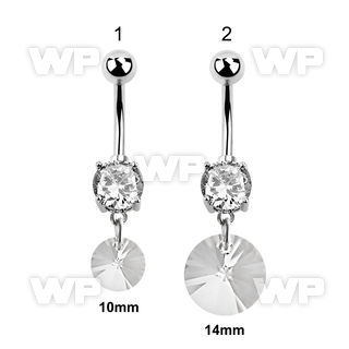 j61lel steel belly ring w dangling round crystal belly piercing