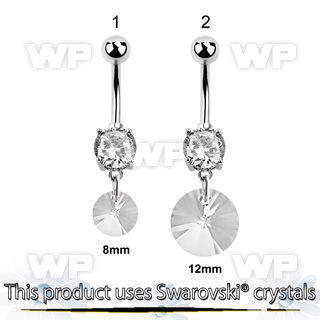 j61let steel belly ring w dangling round swarovski crystal belly piercing