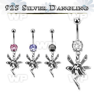 j61q1ek steel belly ring w dangling silver 925 fairy belly piercing
