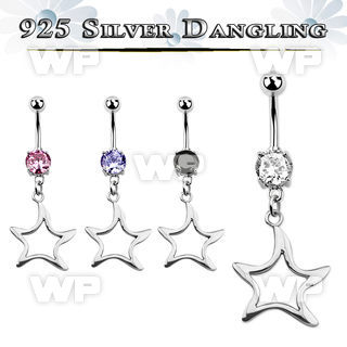 j61q1t steel belly ring w dangling silver 925 star belly piercing