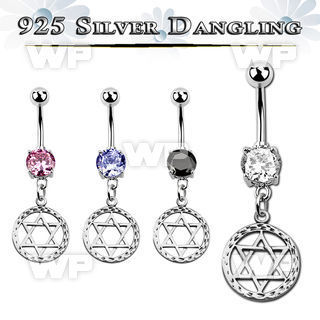 j61q1y steel belly ring w dangling silver 925 david star symbol belly piercing