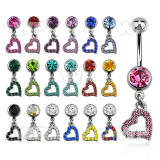 j61s0k steel belly ring w 8mm press fit jewel ball heart shaped belly piercing
